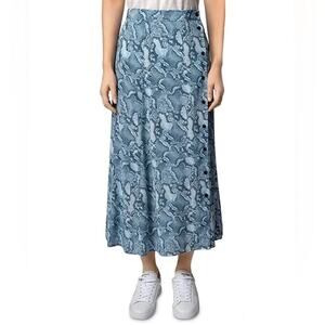Zadig & Voltaire June Wild Blue Snake Print Silk Midi Skirt Size EU 36